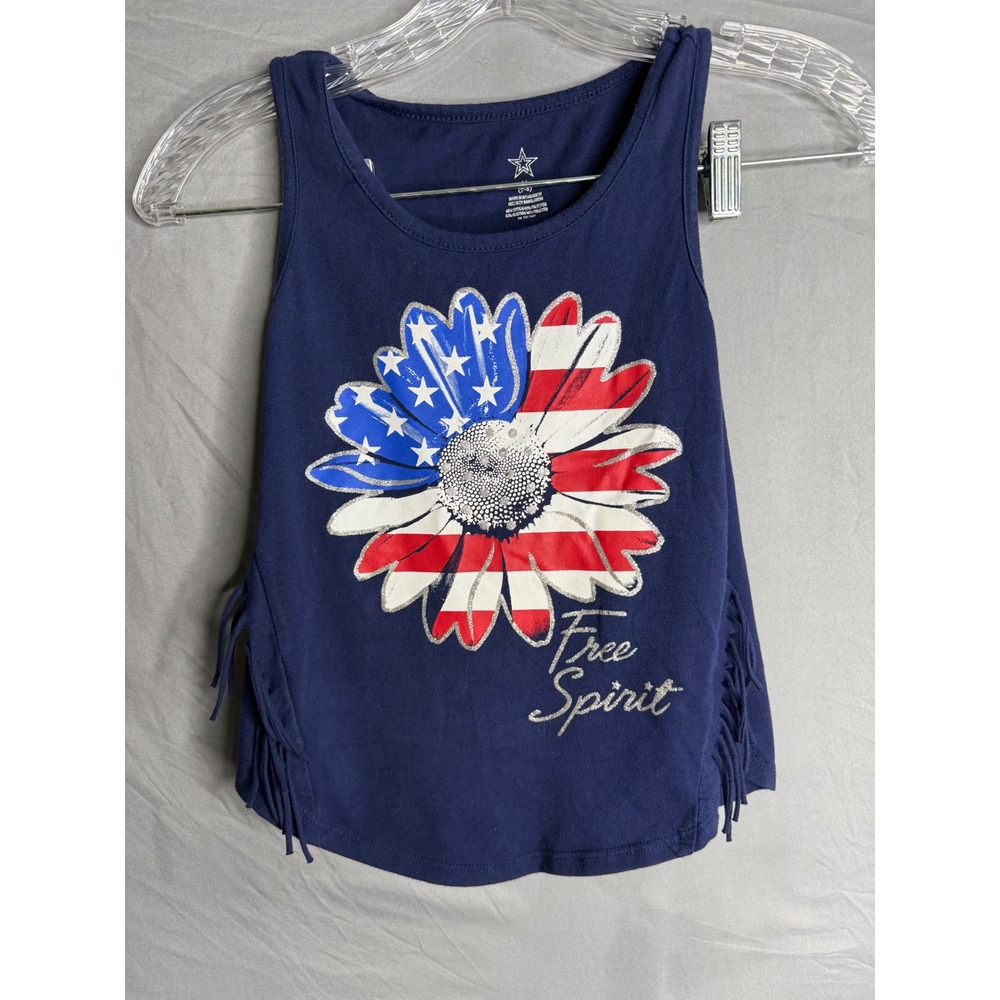 Wonder Nation Girls Navy Blue American Flag Daisy Fringe Tank Top Size M 7-8